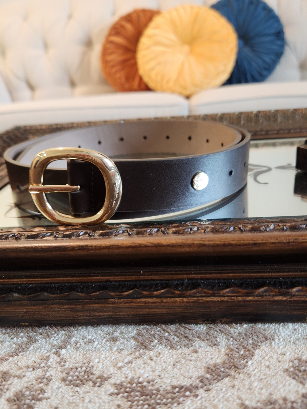 Steve Madden Dark Brown Leather Belt with Gold Buckle